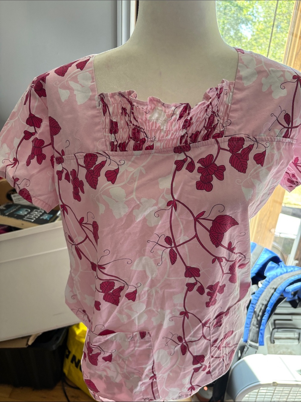 Women's Pink Floral Short-Sleeve Square-Neck Top